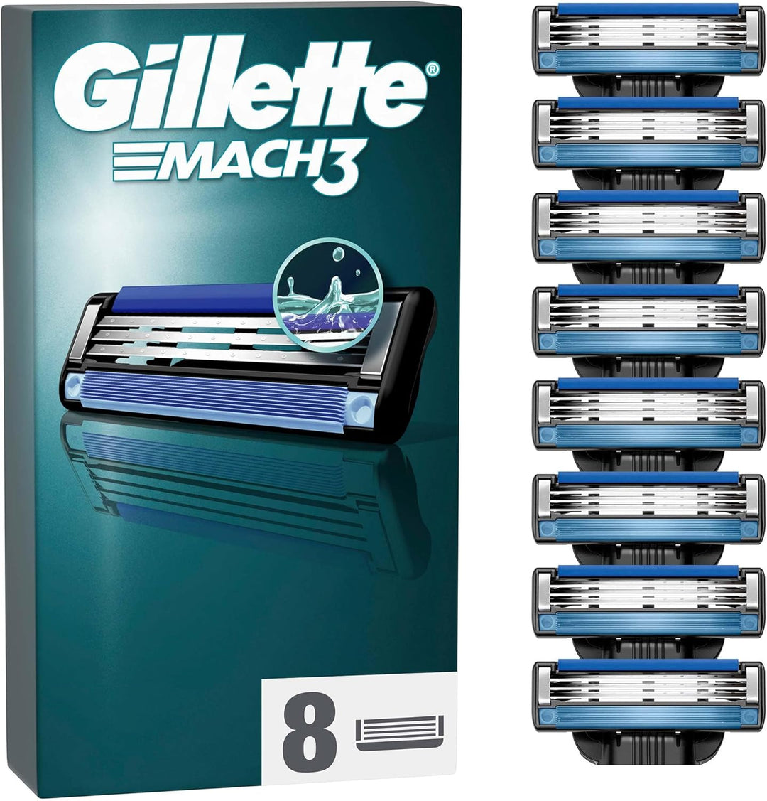 Gillette Mach3 Rasierklingen, 8 Ersatzklingen für Nassrasierer Herren mit 3-fach Klinge Frustfreie V