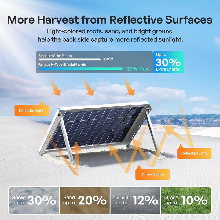 RENOGY 100W N-Typ Bifaziales Monokristalline Solarmodul, 16BB IP68 Solarpanel mit 25% Hocheffiziente