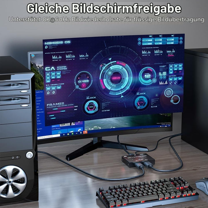 Jerilla Displayport Umschalter 8K Bi-direktionaler DP 1.4 Switcher DP Verteiler Konverter 2 In 1 Out