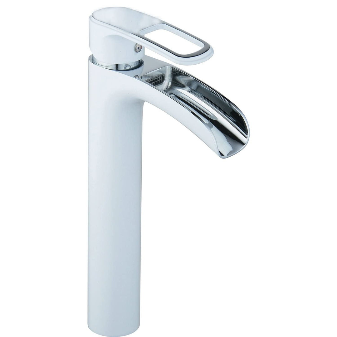 Waschbecken Wasserhahn hoch Weiss Finish Wasserfall Einhand-Chrom auslauf 1 Loch Deck Montieren Toil