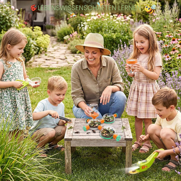 deAO Kinder Insektenfänger Set mit LED-Licht, Outdoor Abenteuerset mit Insektenhabitat Tunnel, Beche