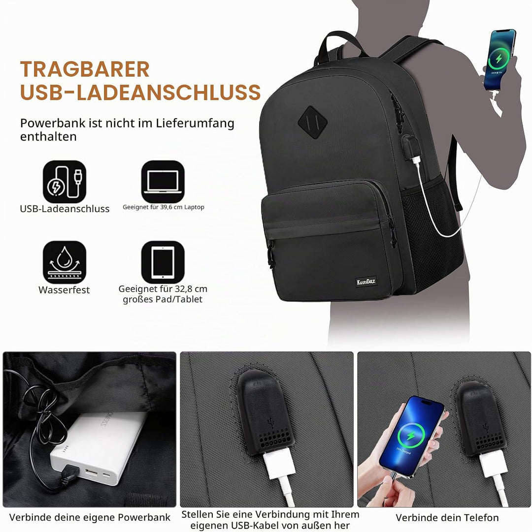 Schwarzer Rucksack für Schule Teens Jungen Mädchen, leichte Casual Rucksäcke für Männer und Frauen,