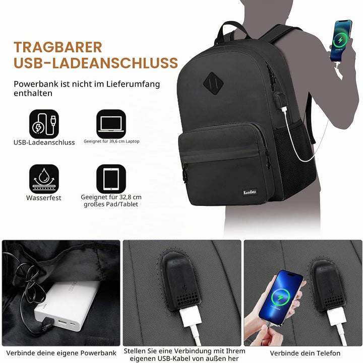 Schwarzer Rucksack für Schule Teens Jungen Mädchen, leichte Casual Rucksäcke für Männer und Frauen,