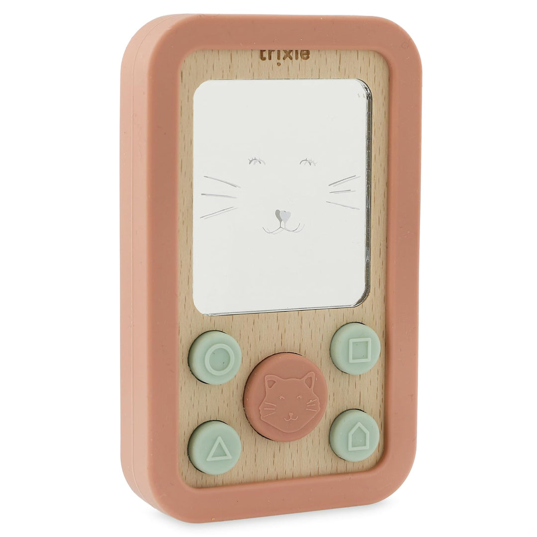 Trixie Babytelefon aus Holz aus Silikon, Motiv: Mrs. Cat | weiches und langlebiges Spielzeug zum Spi