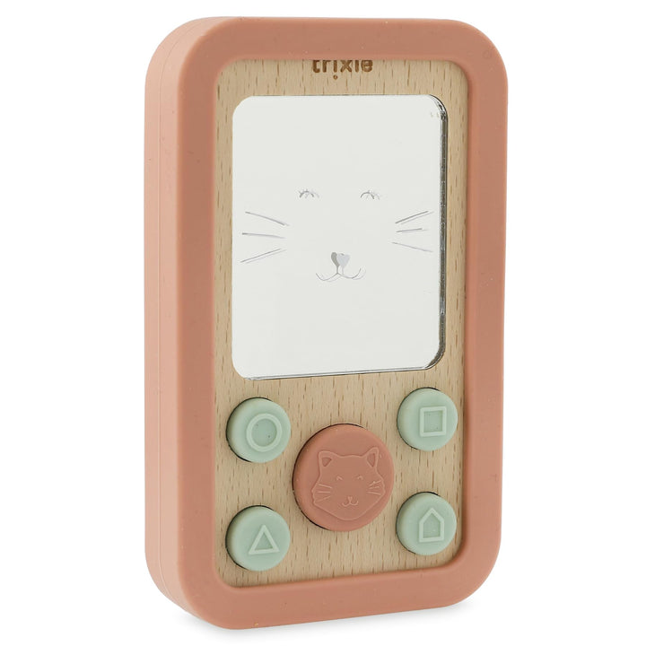 Trixie Babytelefon aus Holz aus Silikon, Motiv: Mrs. Cat | weiches und langlebiges Spielzeug zum Spi