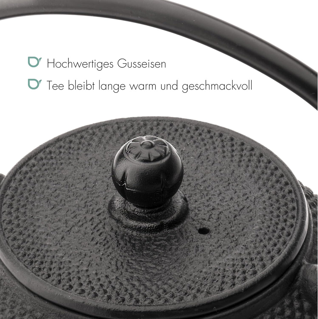 Bredemeijer Schwarze gusseiserne Teekanne 1.1 Liter Jang mit Edelstahlfilter 1,25 l, 1,25 l