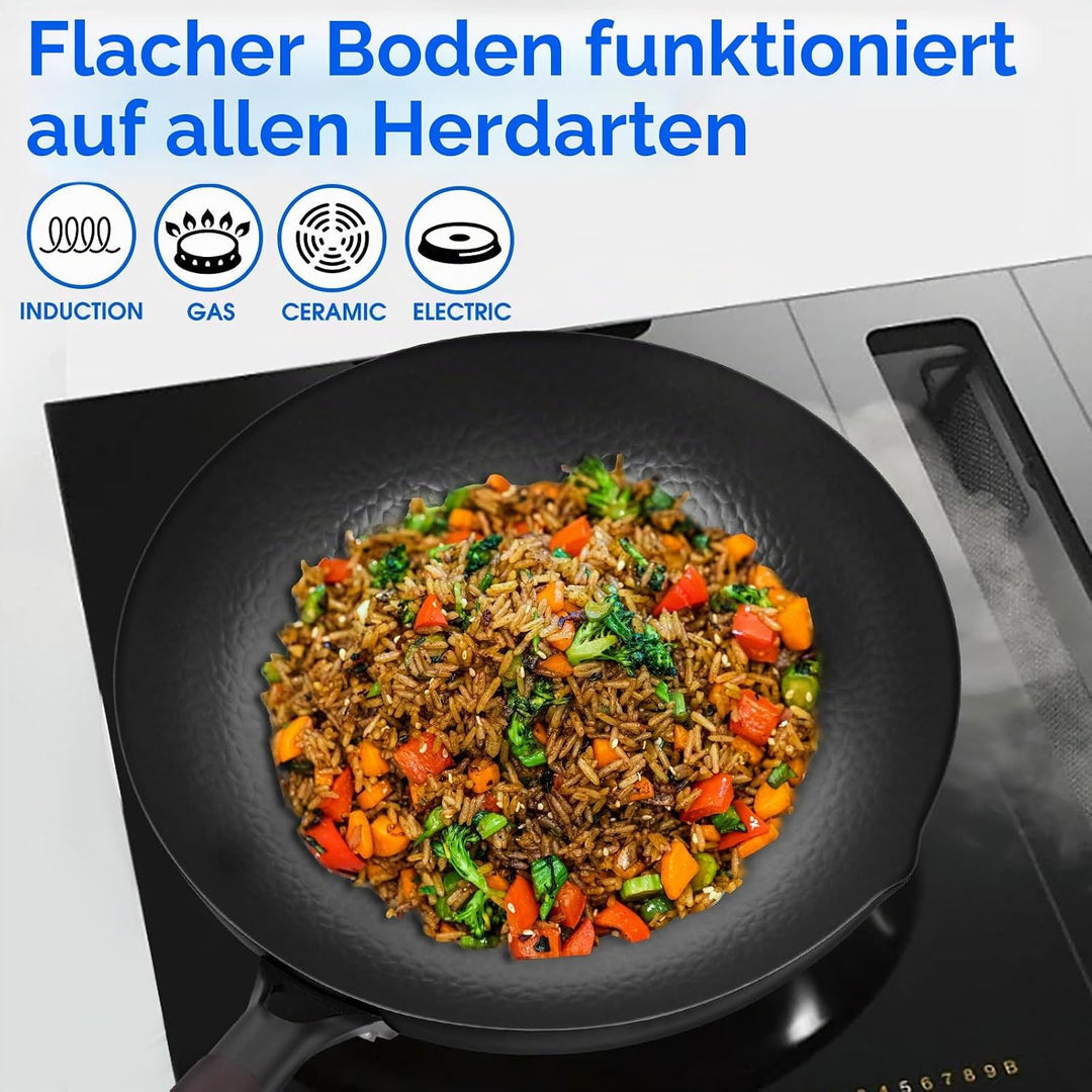 34cm/7L Bratpfanne Wokpfanne Pfannenset Pfanne Chinesische Pfanne aus Karbonstahl für Elektroherden