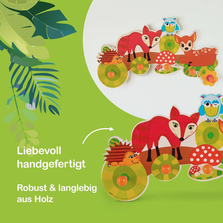 Hess Holzspielzeug 30303 - Garderobe aus Holz, Serie Waldtiere, mit 5 Haken, für Kinder, ca. 37 x 22