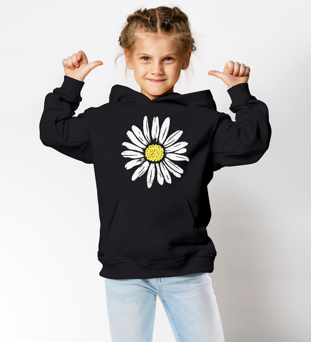 Neverless® Kinder Hoodie Mädchen Blumen Aufdruck Kapuzenpullover Sweatshirt Kapuze Schwarz 128, Schw