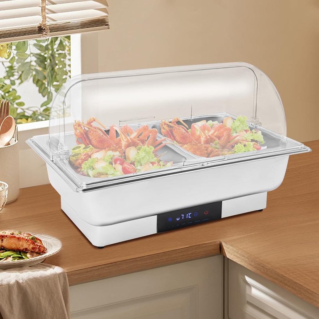 Elektrischer Buffetwärmer, Buffet mit LED-Display, 600 W, Buffet mit 2 Becken aus Edelstahl, einstel