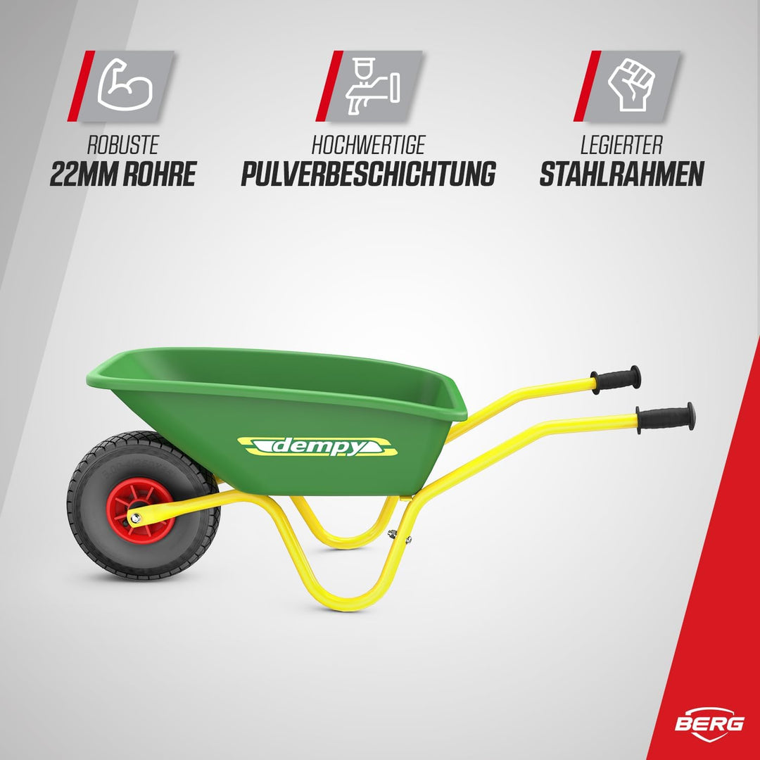 BERG Dempy Schubkarre Kinder Grün/Gelb, Kinderschubkarre, Belastbar bis 40kg, Robust, Langlebig & St