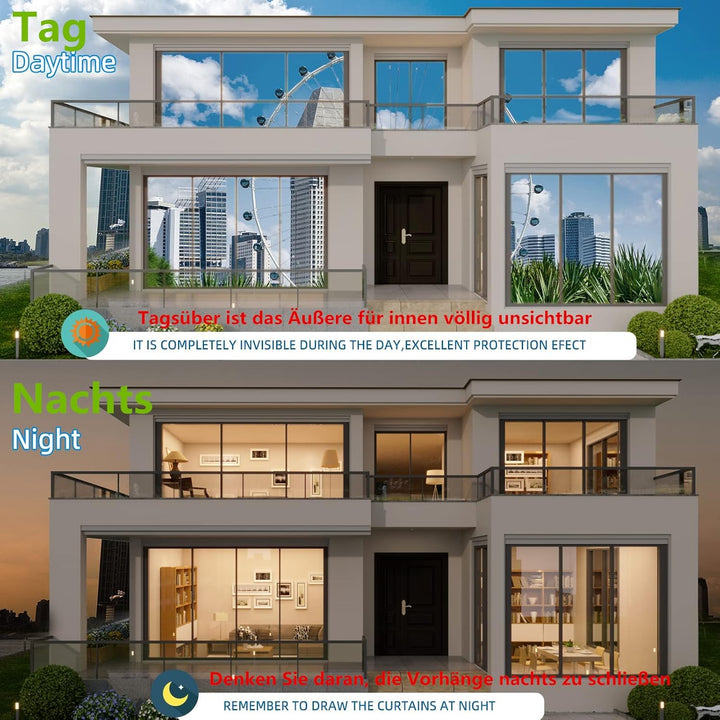 Fyuein® Spiegelfolie Selbsthaftend Sonnenschutzfolie Fenster Innen/aussen Sichtschutz UV-Schutz Fens