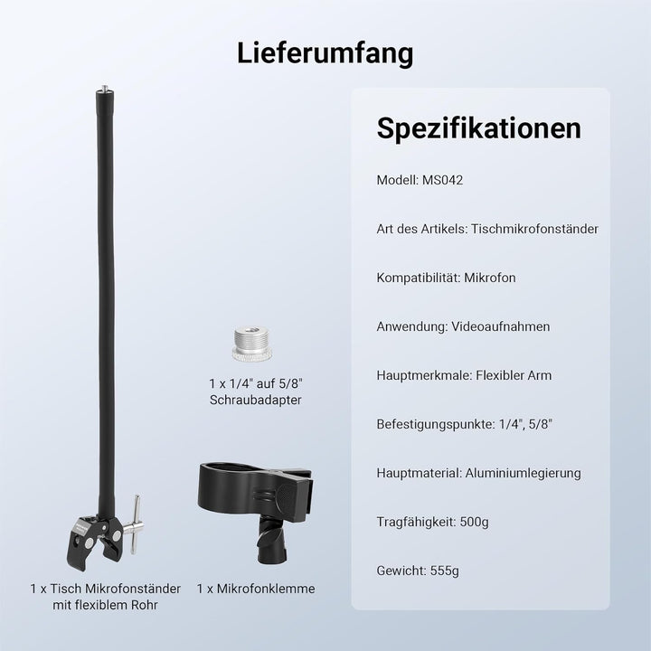 NEEWER Microphone Stand mit flexiblem Mikrofon Arm, verstellbarer Tisch Mic Halterung mit Mikrofonkl