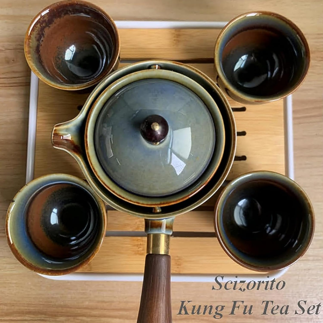 Keramik Portable Travel Tee Set, chinesischer Kungfu Tee Set mit 360-Rotation Teekanne und Infuser,