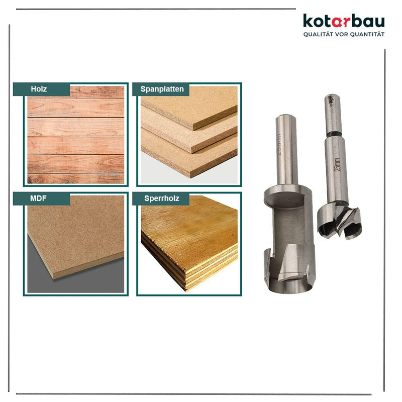 KOTARBAU® Fräser & Bohrer Satz 25 mm Holzbohrer Forstnerbohrer Zapfenbohrer Stopfenbohrer Bohrer Ast