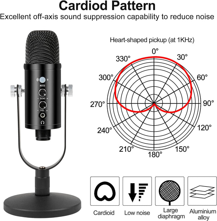 Kalawen USB Mikrofon PC Kondensator Mikrofone Cardioid Podcast Mikrofon Kit mit Mikrofon Arm Mikrofo