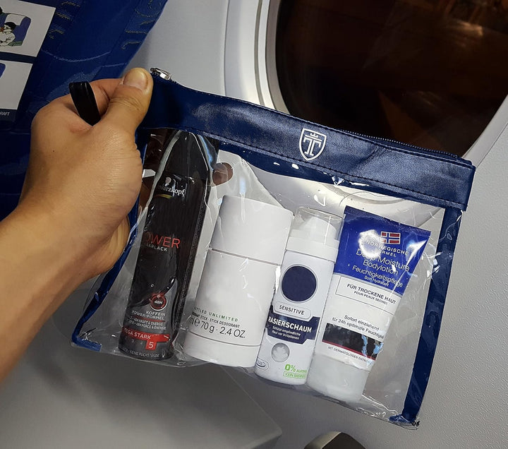 TRAVANDO Kulturbeutel durchsichtig 100ml 1l Kosmetiktasche transparent Kulturtasche Flüssigkeiten Re