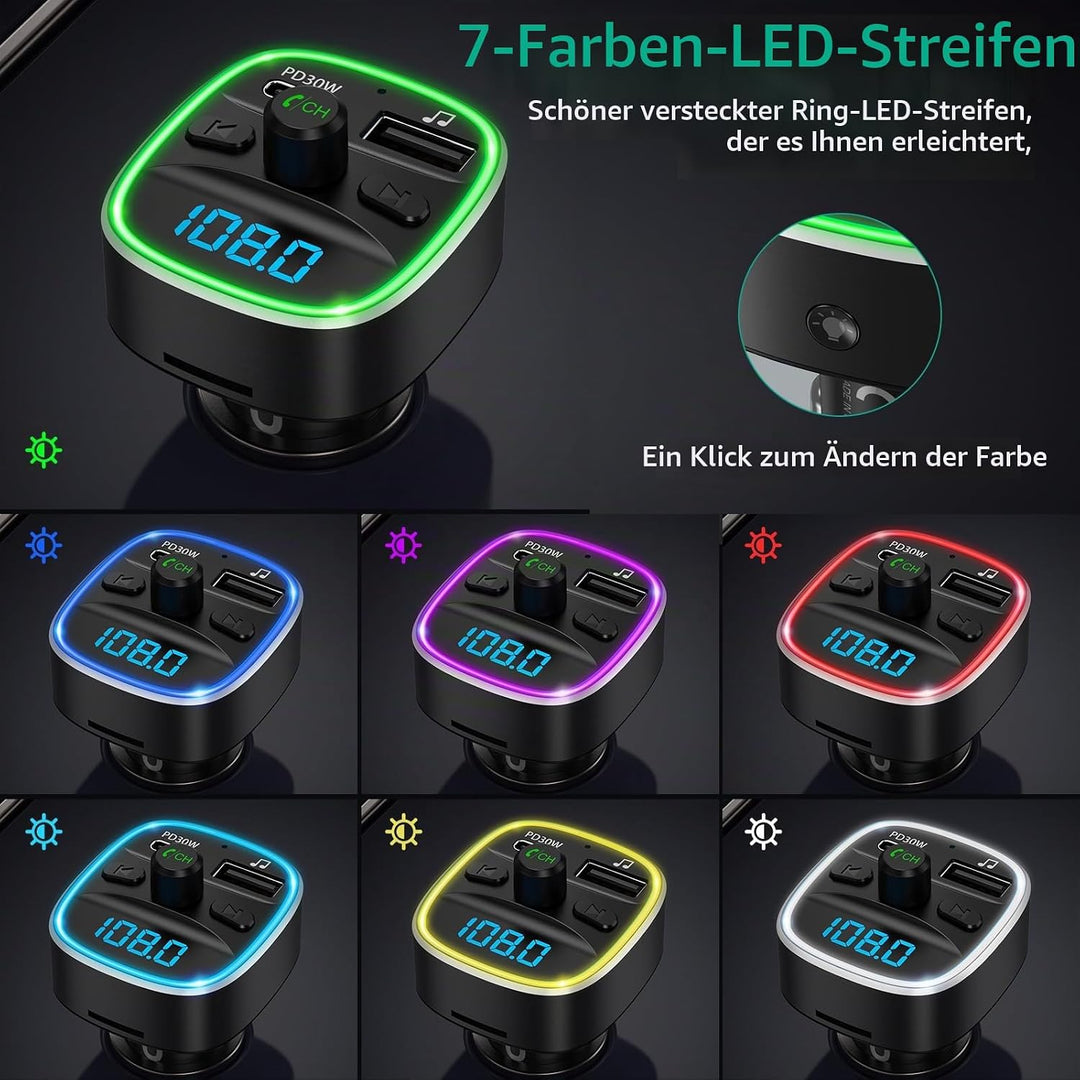 ORIA Bluetooth 5.3 FM Transmitter, Autoradio Adapter Bluetooth Car Kit, PD 30W Schnelles Autoladeger