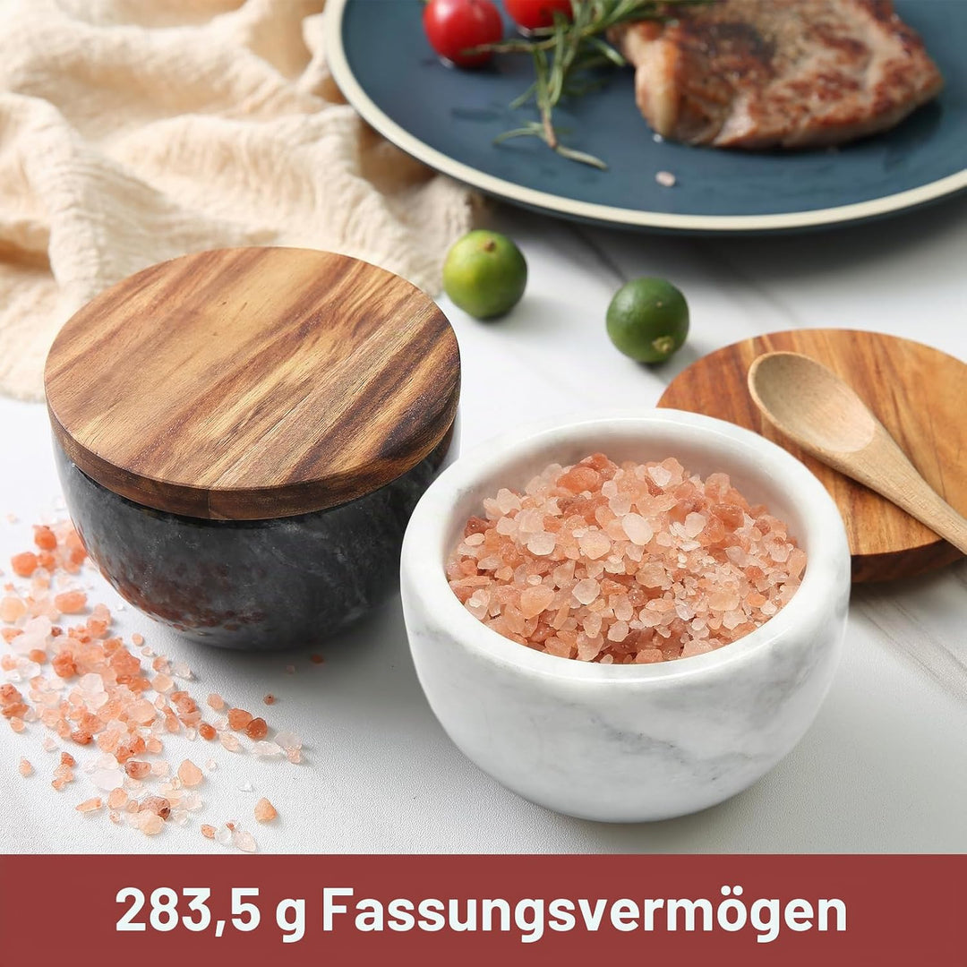 Jalz Jalz Salzdose aus Marmor mit Holzdeckel, Schwarz Schwarzer Sockel, Schwarzer Sockel