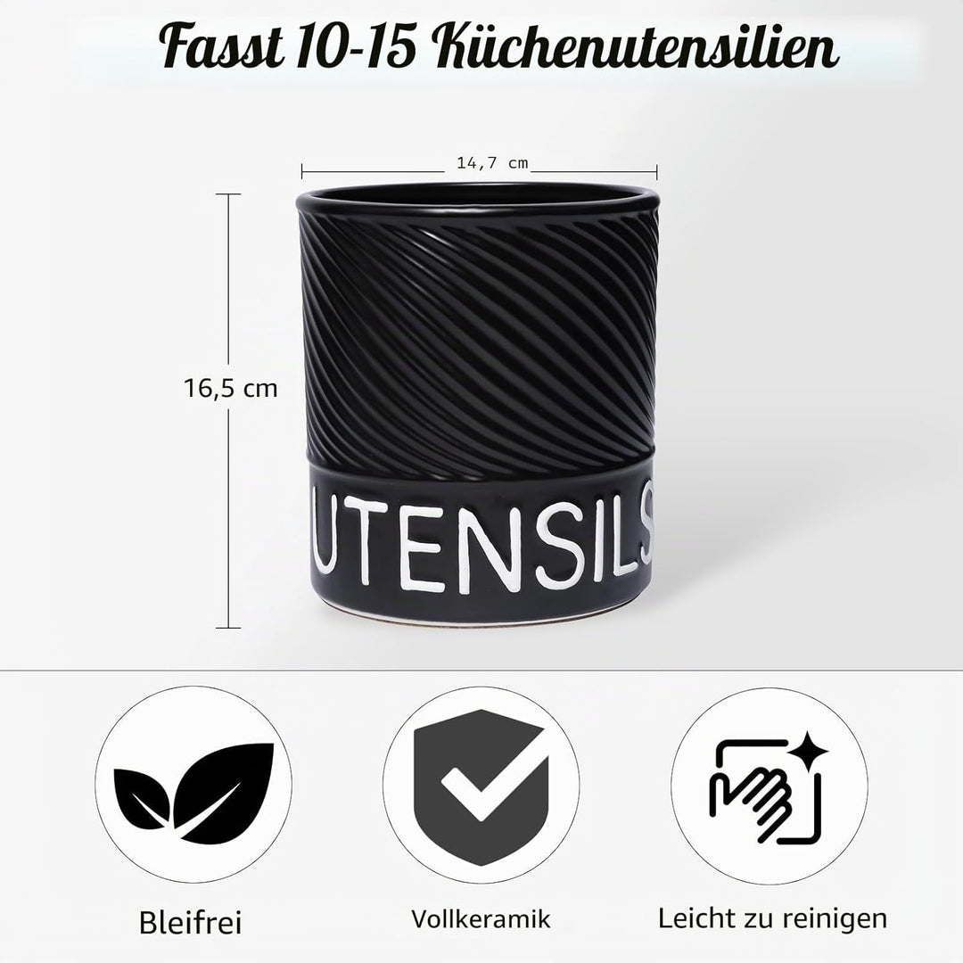 Karisky Utensilhalter für Küchentheke, 6,5 "grosser Keramikutensilien -Crock mit Korkmatte, moderner