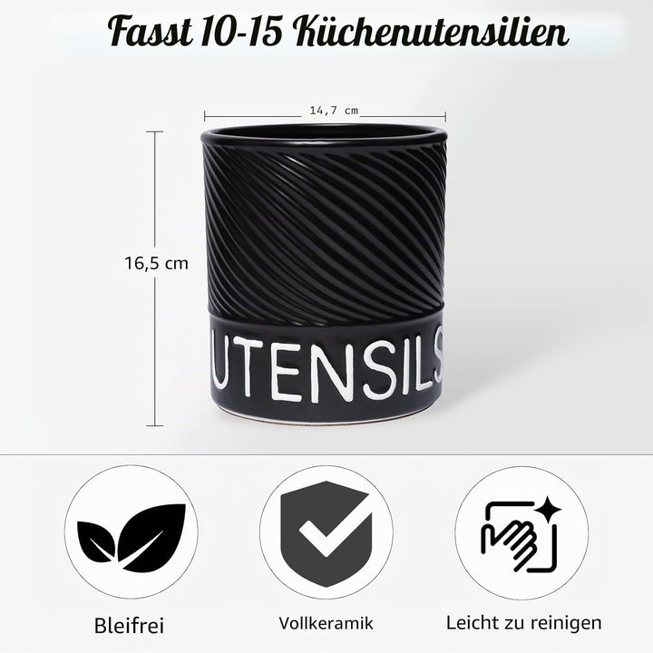 Karisky Utensilhalter für Küchentheke, 6,5 "grosser Keramikutensilien -Crock mit Korkmatte, moderner