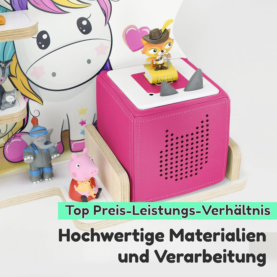stadtecken Holzregal für Musikbox I passend für die Toniebox und ca. 35 Tonies I Perfekte Aufbewahru