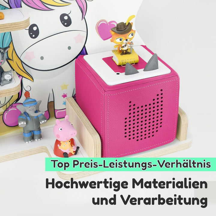 stadtecken Holzregal für Musikbox I passend für die Toniebox und ca. 35 Tonies I Perfekte Aufbewahru