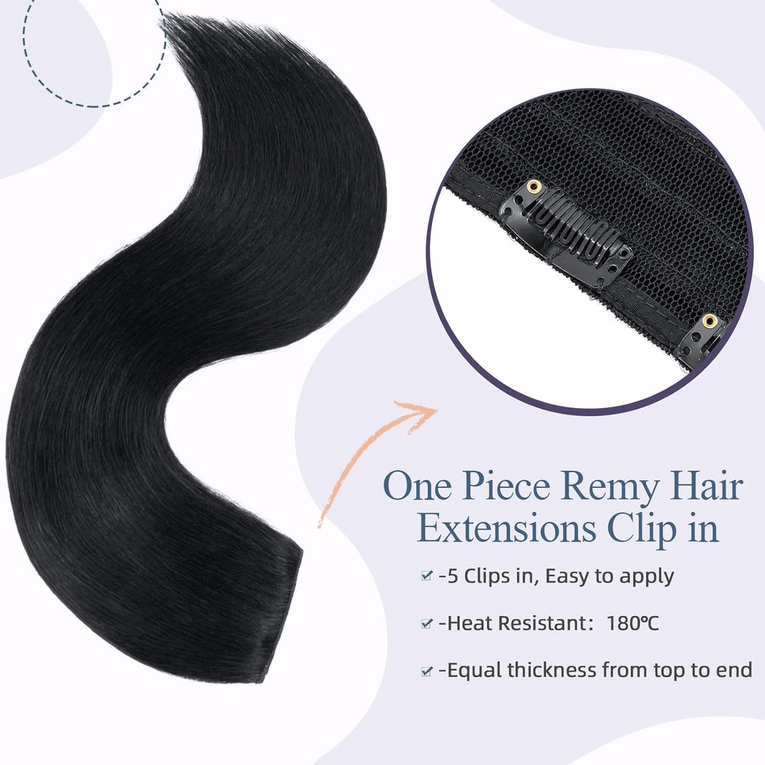 Clip in Extensions Echthaar Dick Haarteile Echthaar 1 Piece 5 Clips 7A Remy Hair Weich Natürlich Haa
