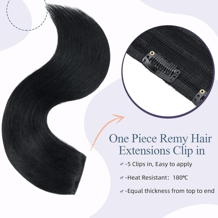 Clip in Extensions Echthaar Dick Haarteile Echthaar 1 Piece 5 Clips 7A Remy Hair Weich Natürlich Haa