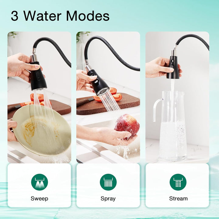 CREA Hochdruck Wasserhahn Küche, Küchenarmatur mit 3 Funktionen Brause, Mischbatterie Küche Ausziehb
