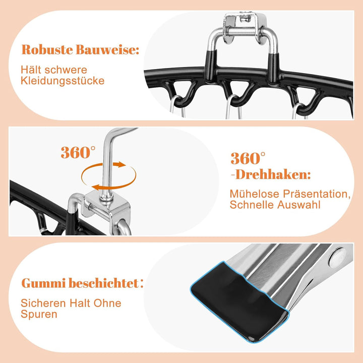 2 Stück Platzsparender Hosenbügel mit 15 Clips – Metall Kleiderbügel für Hosen, Leggings, Röcke & Mü