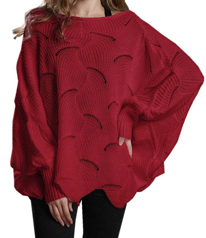 QUNERY Strickpullover Damen Winterpullover Knitted Rundhals Lose Pulli Damen Oversize Fledermausärme