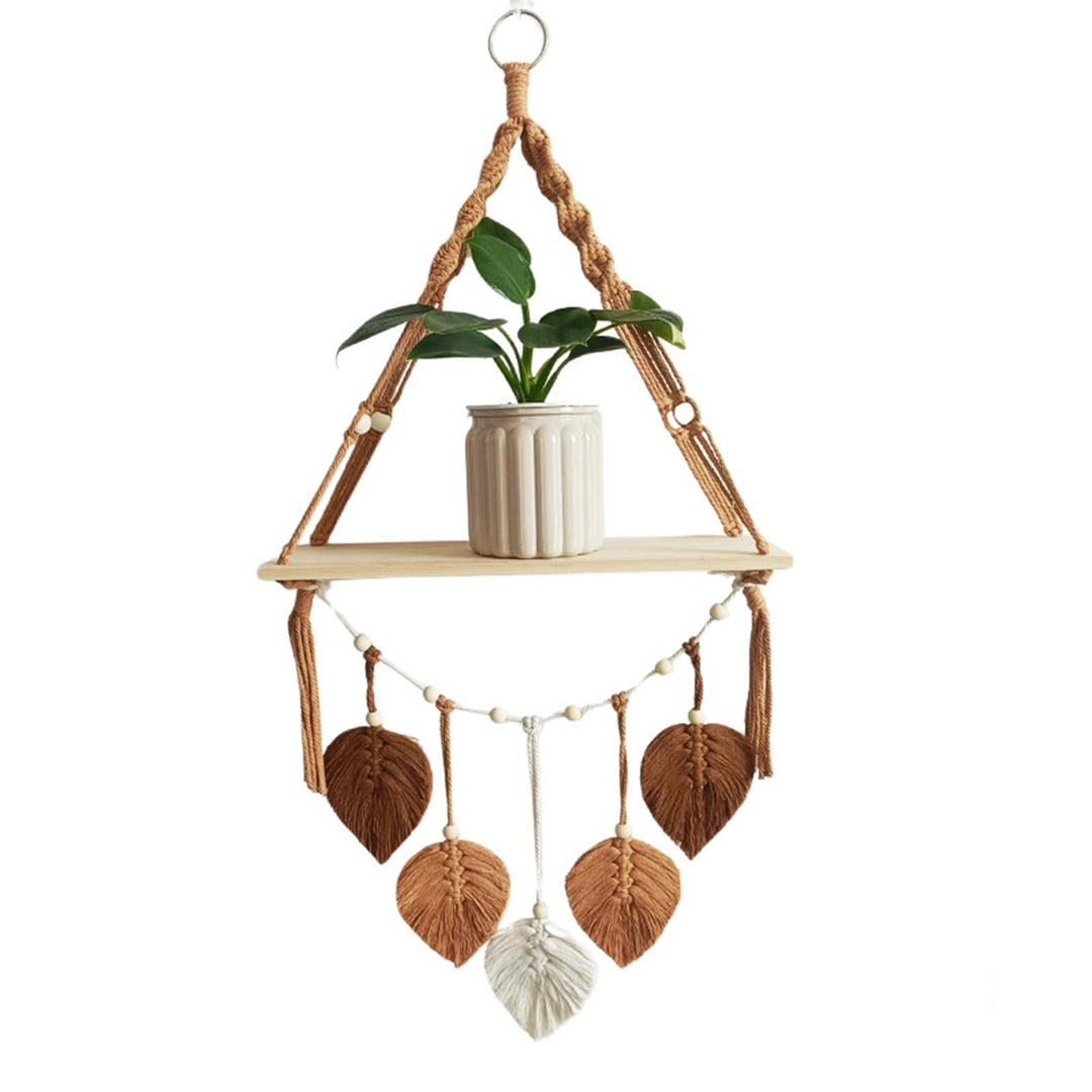 Makramee Holz Wandregal,Boho Hängeregal Wand Deko 40x 90x14 cm Pflanzenregal, Bücherregal Badezimmer