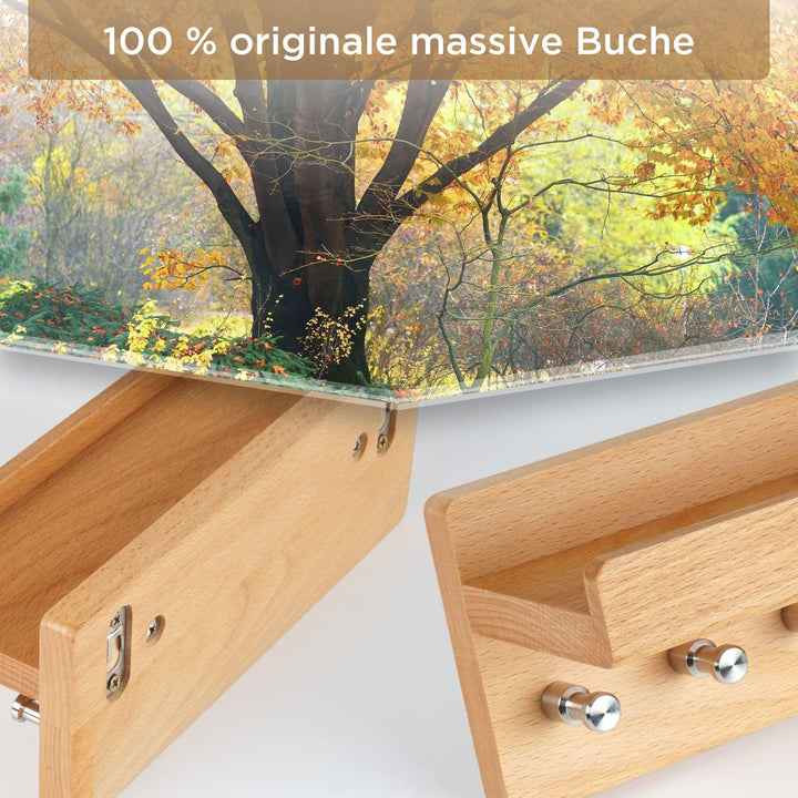 HAUSIST Schlüsselbrett Holz mit Ablage, schlüsselkasten Holz,Schlüsselhalter mit Edelstahlhaken,Schl
