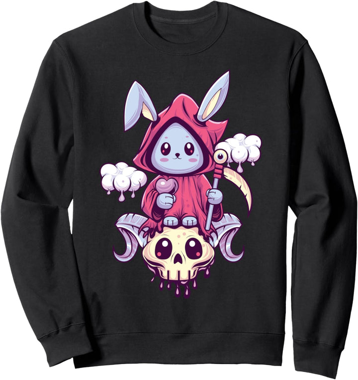 Kawaii Pastel Goth Cute Creepy Rabbit & Skull Menhera Occult Sweatshirt