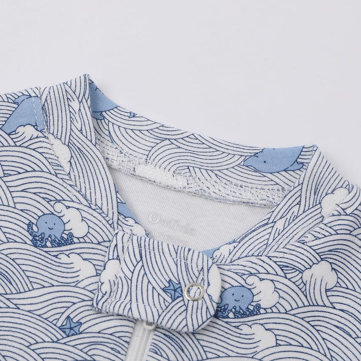 Owlivia Baby Schlafstrampler aus Bio Baumwolle, für Mädchen und Jungen, Langarm Wellen und Marine 0-