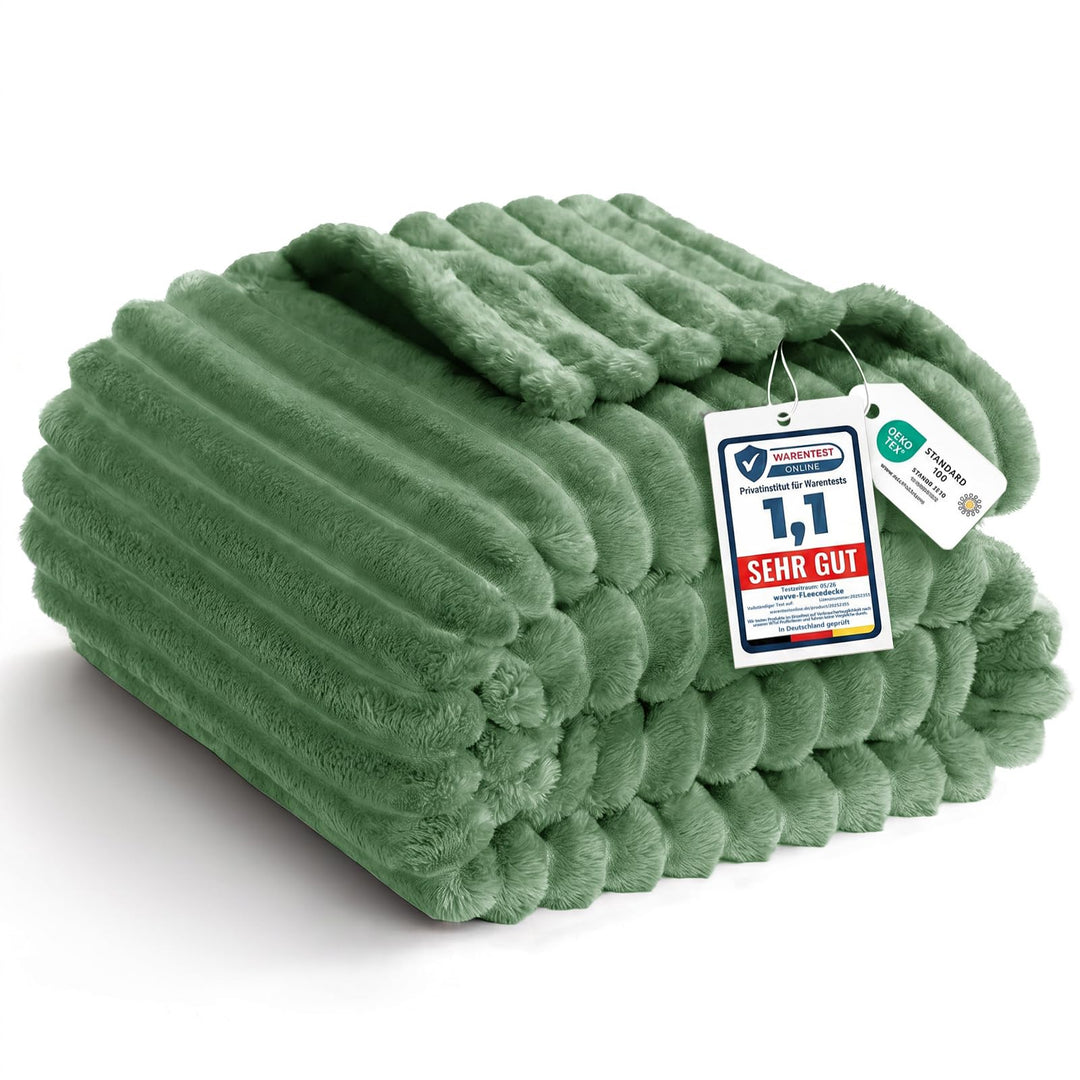 WAVVE Kuscheldecke Grün Flauschig Decke - 150x200cm - Weiche Flanell Fleecedecke, Sofadecke & Couchd