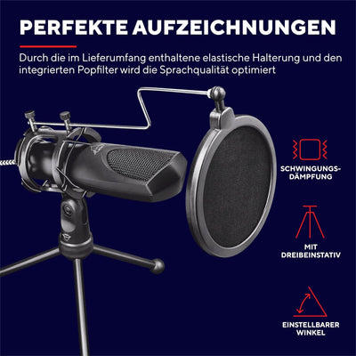 Trust Gaming GXT 232 Mantis USB Mikrofon mit Popfilter und Dreibeinstativ, Microphone für PC, Laptop