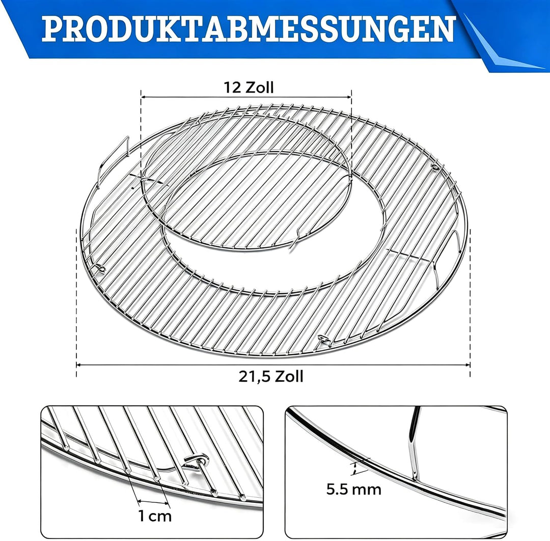 Grillrost Edelstahl, 54.5cm, Grillrost Rund mit Griff, Rund Grillrost für Weber 57CM Holzkohlegrills