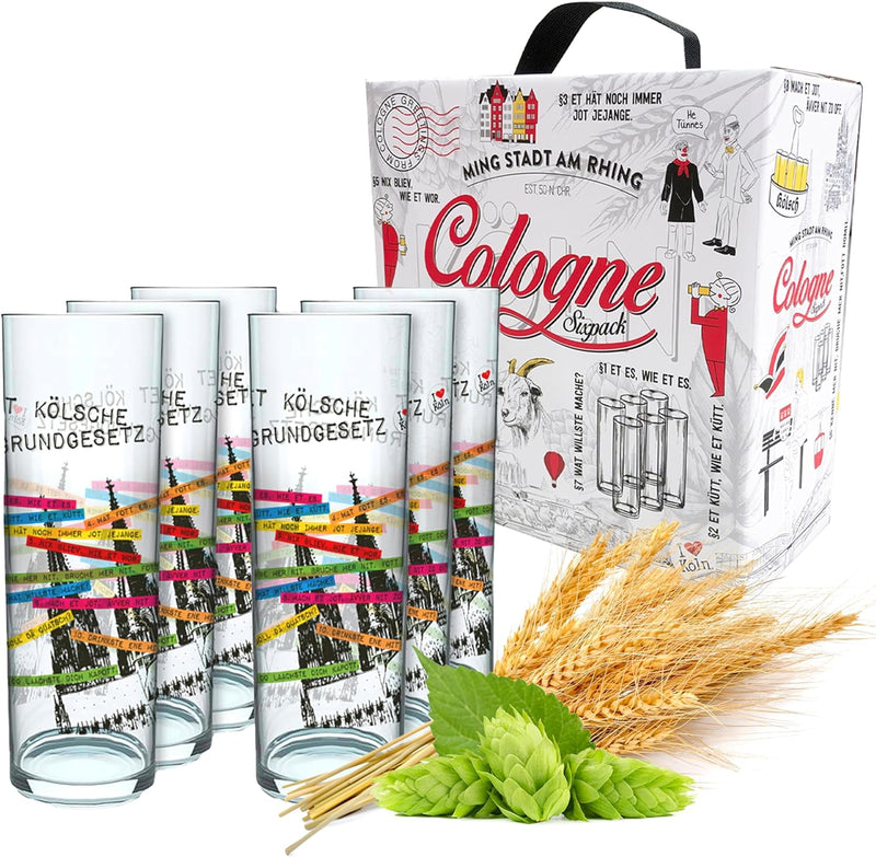 3forCologne Kölschglas | 6er Pack je 0,2ml | Kölsches Grundgesetz & Kölner Dom | Biergläser, Kölner-