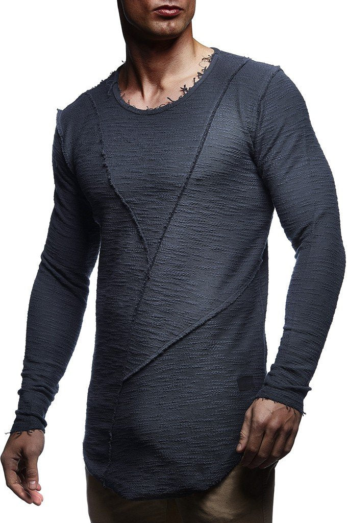 Leif Nelson Herren Pullover Rundhals-Ausschnitt Schwarzer Männer Longsleeve dünner Pulli Sweatshirt