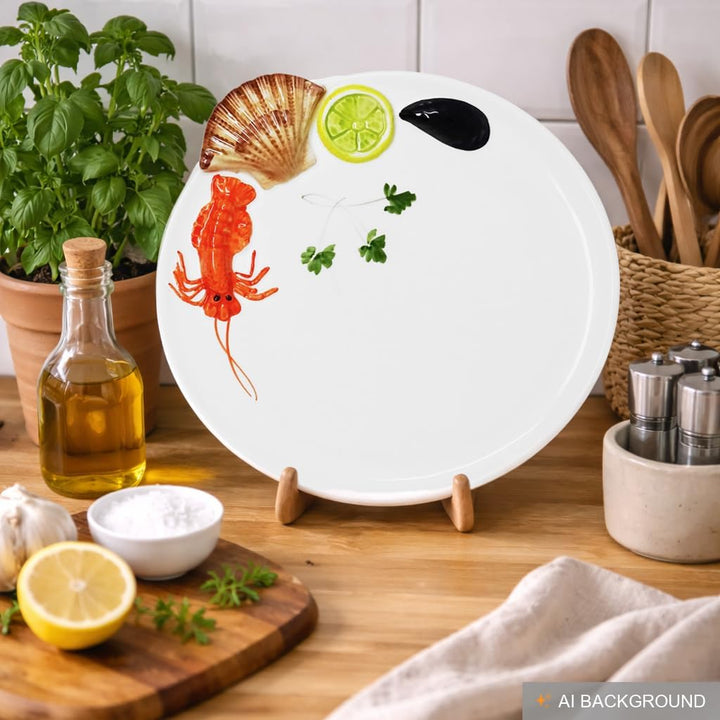 Lashuma Handgemachter Platzteller aus Italienischer Keramik im Meeresfrüchte Design, Runder Fischtel