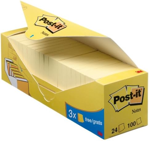 Post-it 654-Y24 Haftnotiz Notes Promotion 76 x 76 mm, gelb, 24 Blöcke a 100 Blatt
