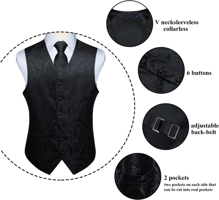 Enlision Herren Paisley Floral Jacquard Weste & Krawatte und Pocket Square Weste Anzug Set XXL Gold,