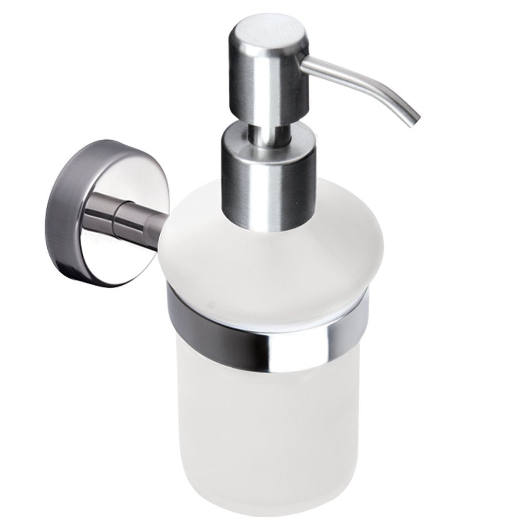 Kapitan Seifenspender mit Edelstahlpumpe und Halter Lotionspenser mattiertem Glas, Wandmontage, Poli