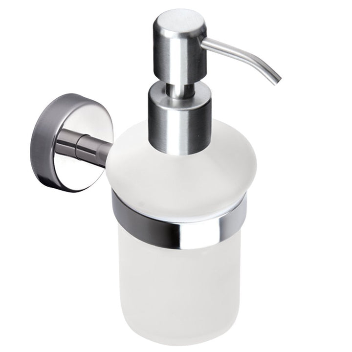 Kapitan Seifenspender mit Edelstahlpumpe und Halter Lotionspenser mattiertem Glas, Wandmontage, Poli