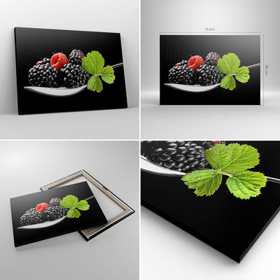 Bilder auf Leinwand Löffel Himbeere Brombeere Frucht Leinwandbild 70x50cm Wandbilder Dekoration Wohn