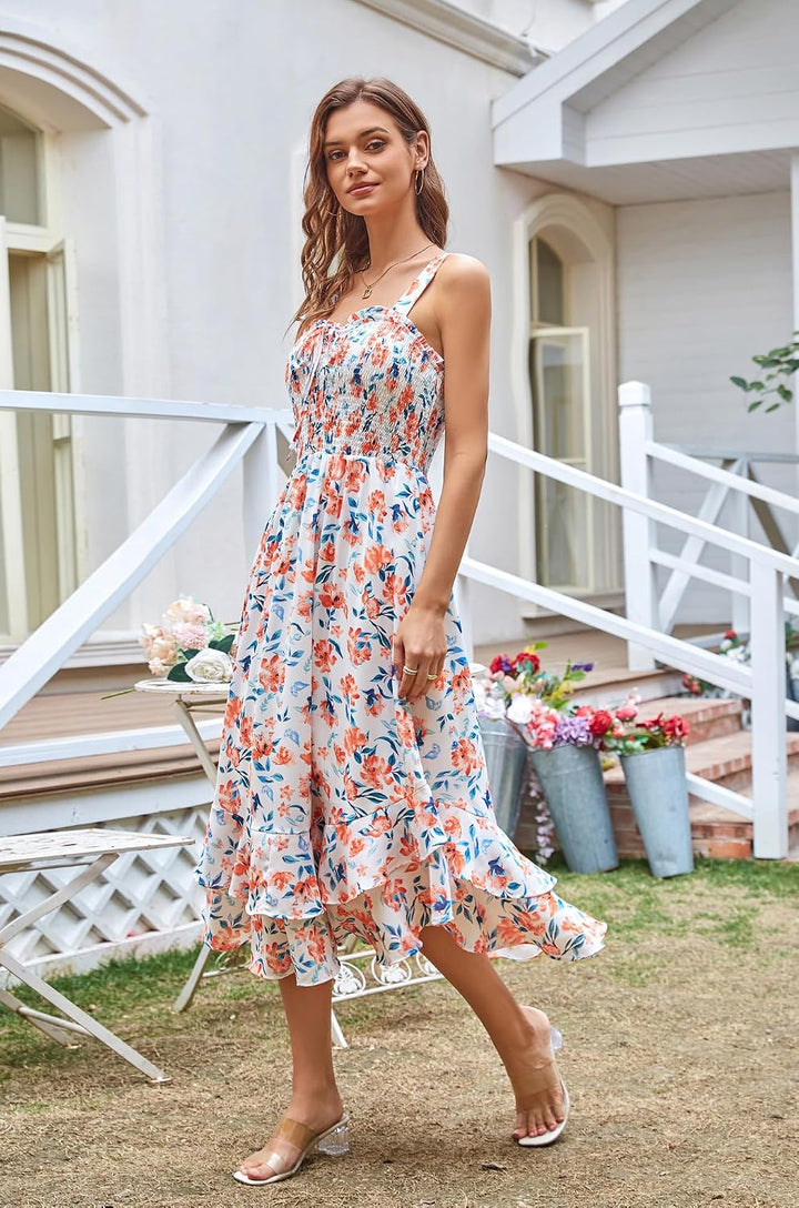 GRACE KARIN Damen langes Blumenkleid Ärmellos Spaghettiträger Freizeitkleid | Maxilang,Breite Träger