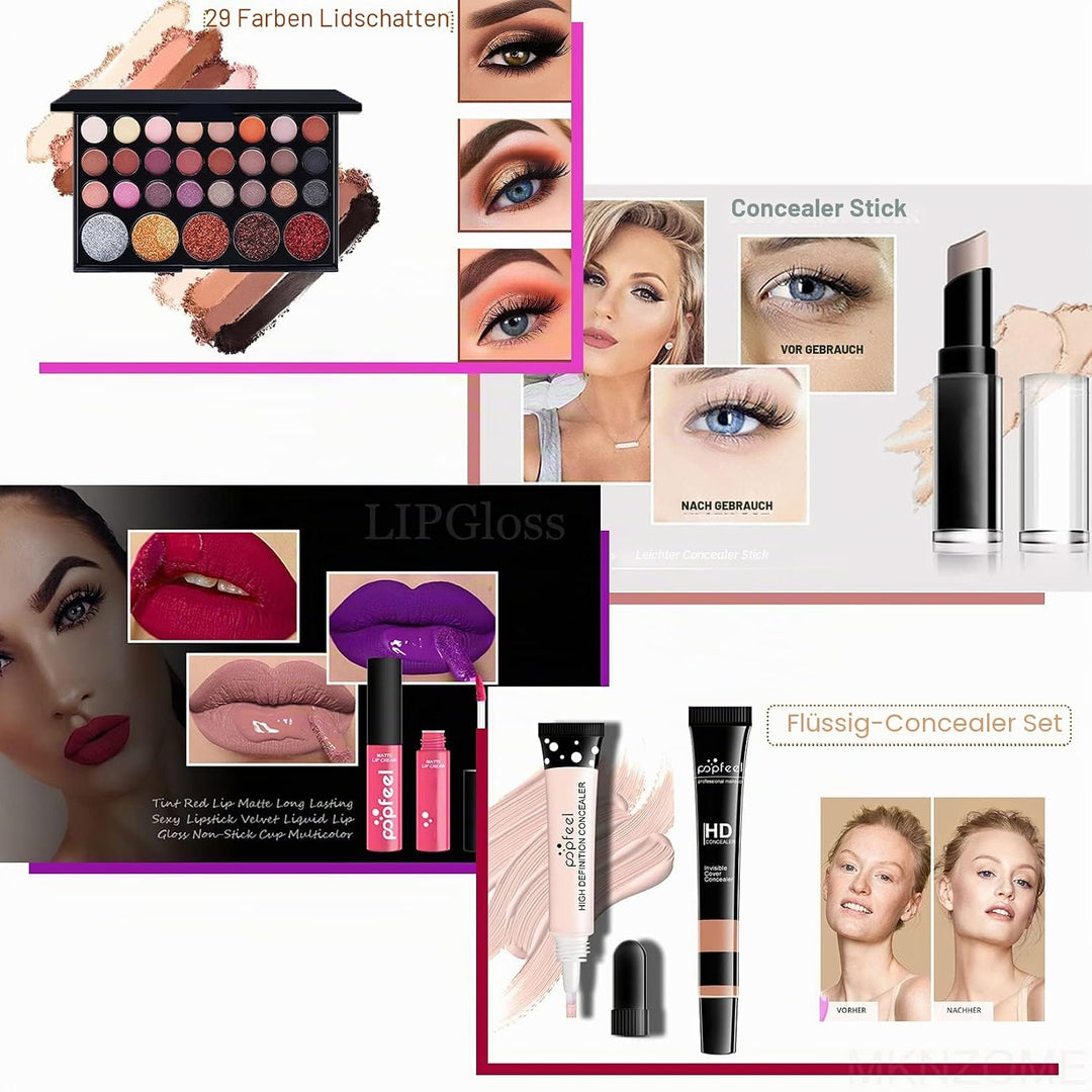 Professionelles Makeup Set, MKNZOME 30St Kosmetik Starter Kit mit Schminktasche Tragbare Reise Makeu