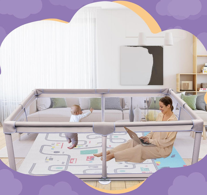 Grosser Laufstall Baby 180 x 200 x 66cm,Laufgitter Baby XXL mit Matratze, Rutschfestem Oxford Bottom